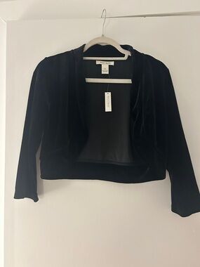 White House Black Market Black Velvet Cropped Open Front Jacket